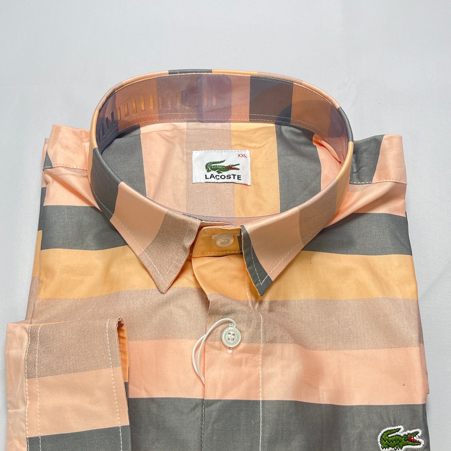 Men Custom Fit Peach Striped Shirt -LS03