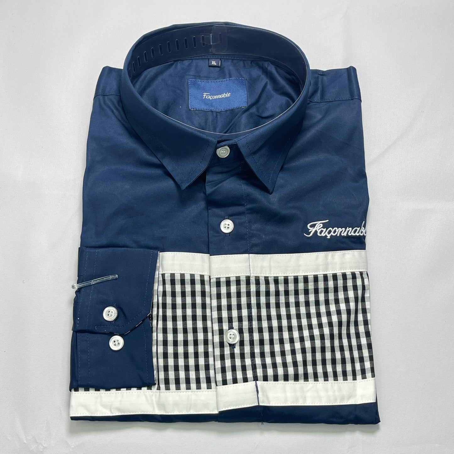 Men's Navy Blue Check Faconnable Shirt
