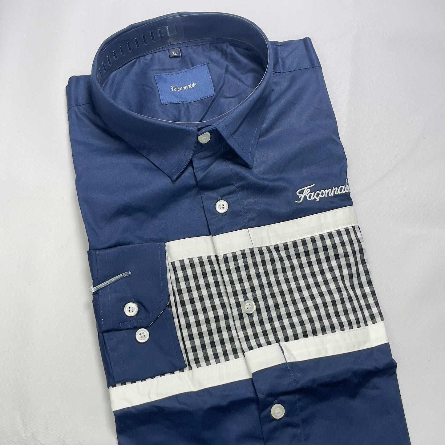 Men's Navy Blue Check Faconnable Shirt
