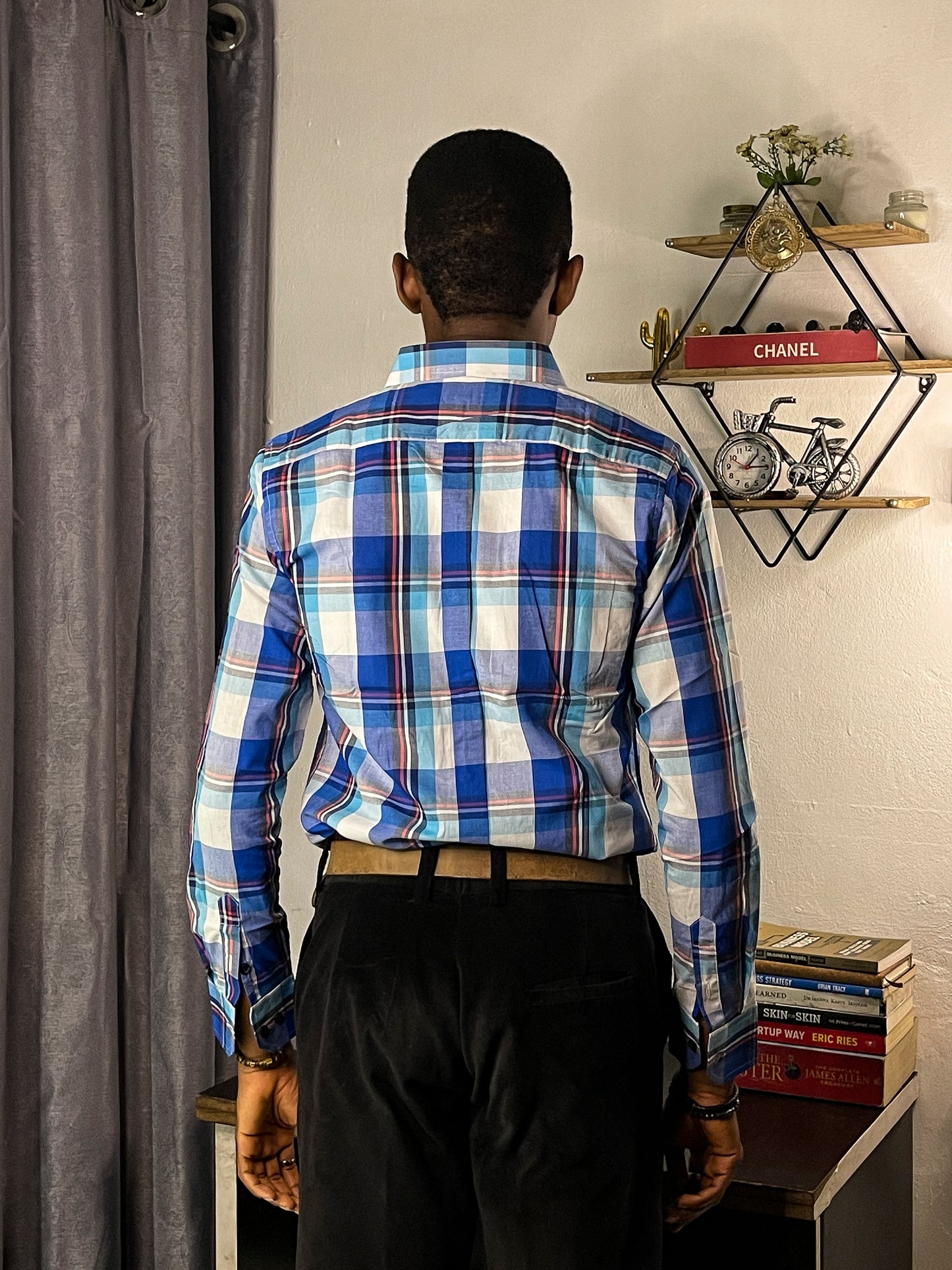 Men's Custom Slim Fit Oxford Blue Check  Long Sleeves -THL 235