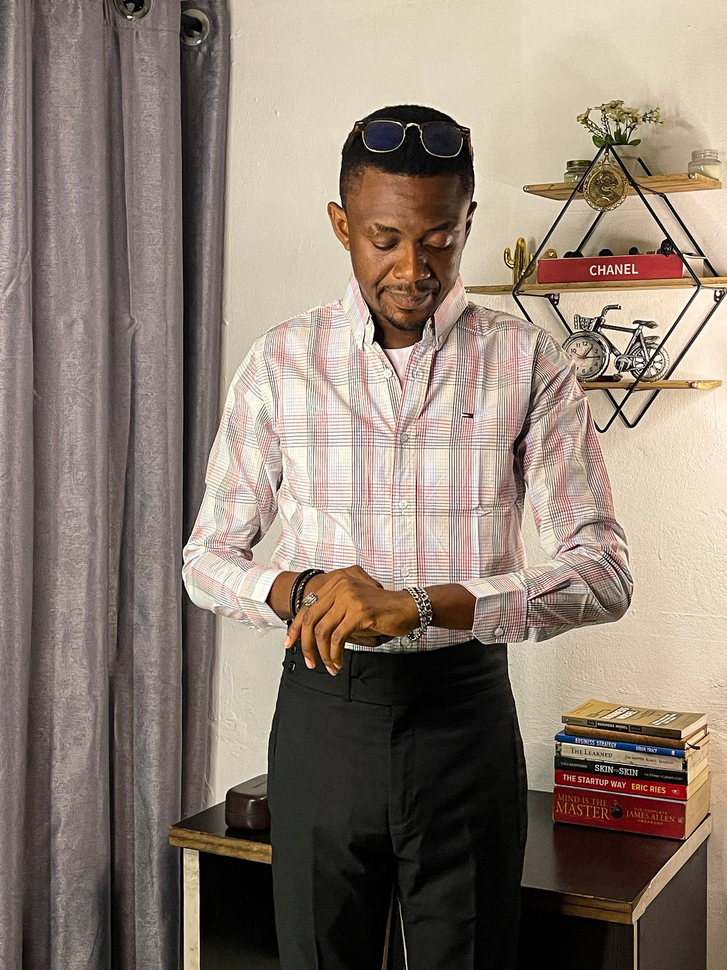 Men's Custom Slim Fit Oxford Check  Long Sleeves -THL 233