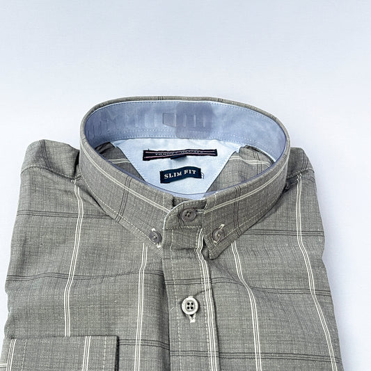 Men's Custom Slim Fit Oxford Gray Striped Long Sleeves -THL 253