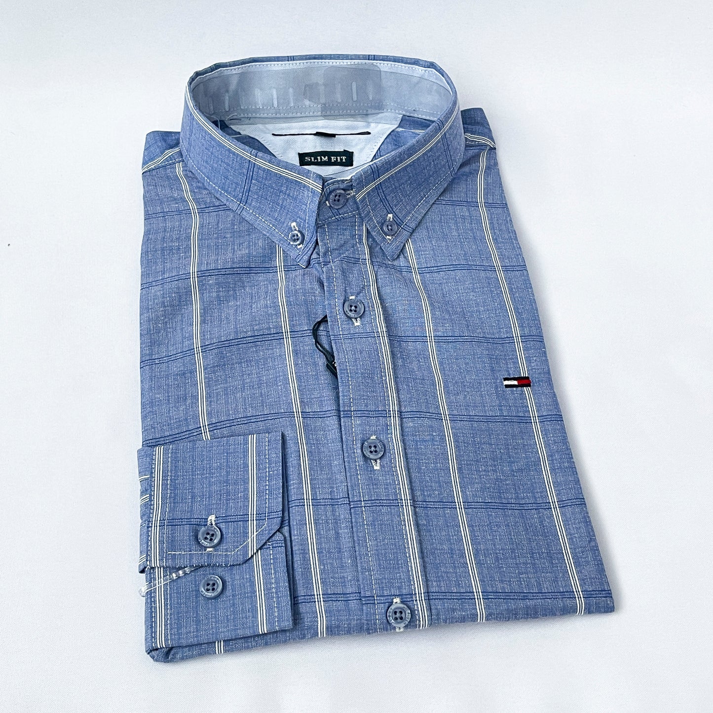 Men's Custom Slim Fit Oxford Blue Striped Long Sleeves -THL 257