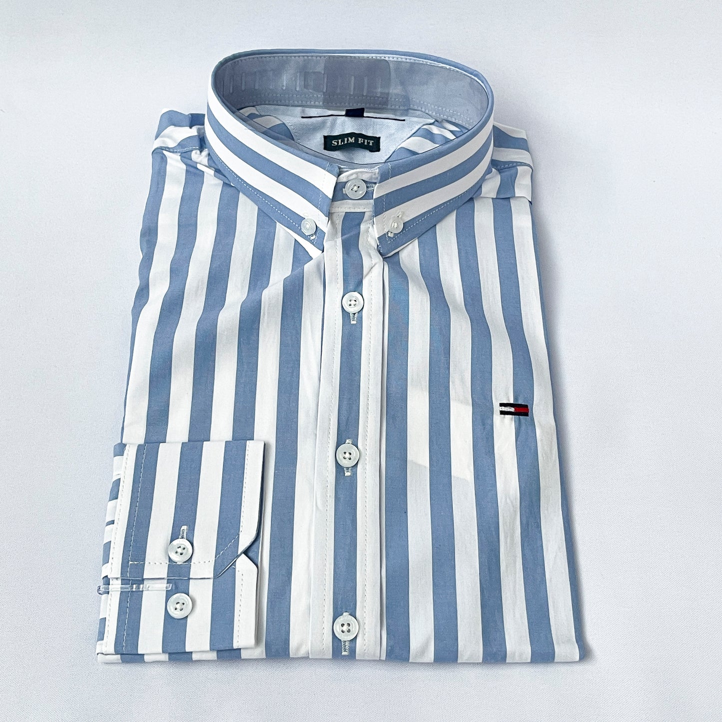 Men's Custom Slim Fit Oxford Blue Striped Long Sleeve -THL 2611