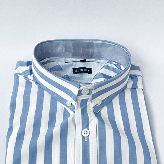 Men's Custom Slim Fit Oxford Blue Striped Long Sleeve -THL 2611
