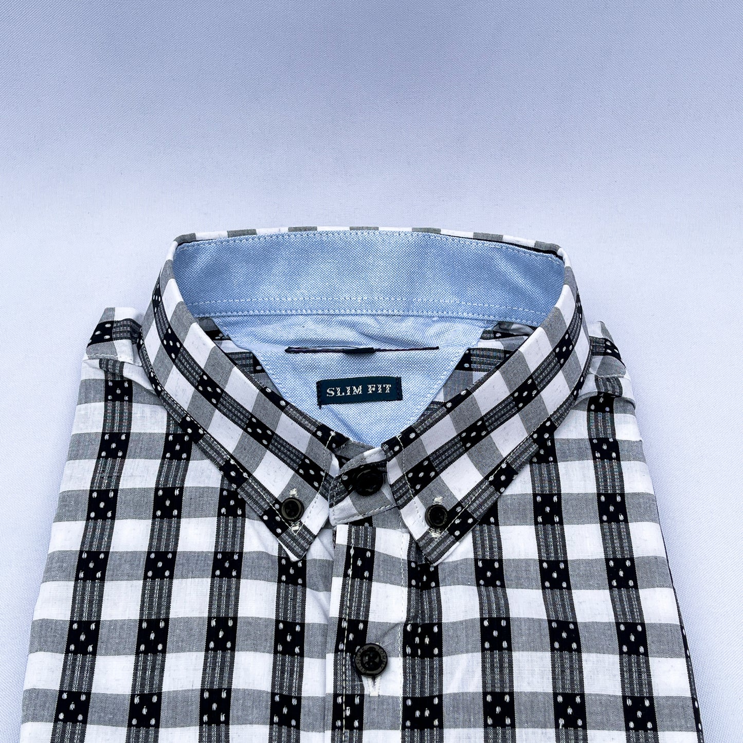 Men's Custom Slim Fit Oxford Check Long Sleeves -THL Black & White 223