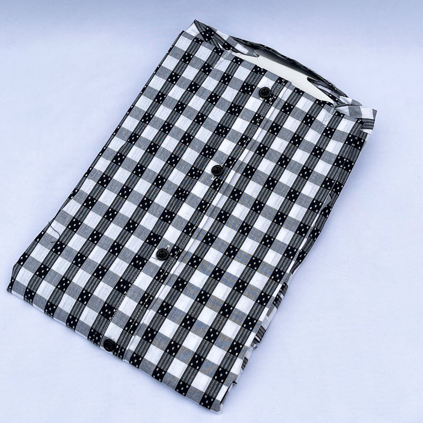 Men's Custom Slim Fit Oxford Check Long Sleeves -THL Black & White 223