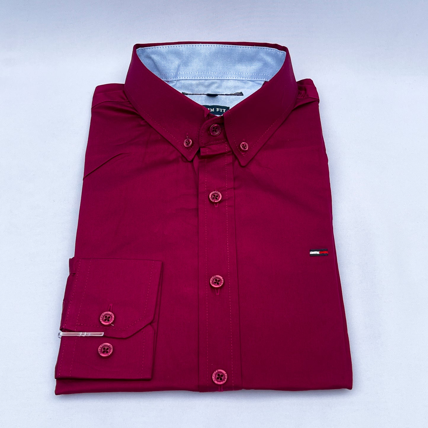 Men's Custom Slim Fit Oxford Burgundy Long Sleeves -THL 227