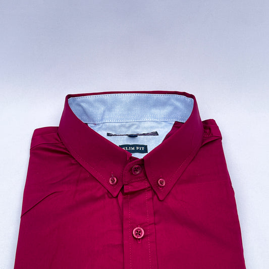 Men's Custom Slim Fit Oxford Burgundy Long Sleeves -THL 227