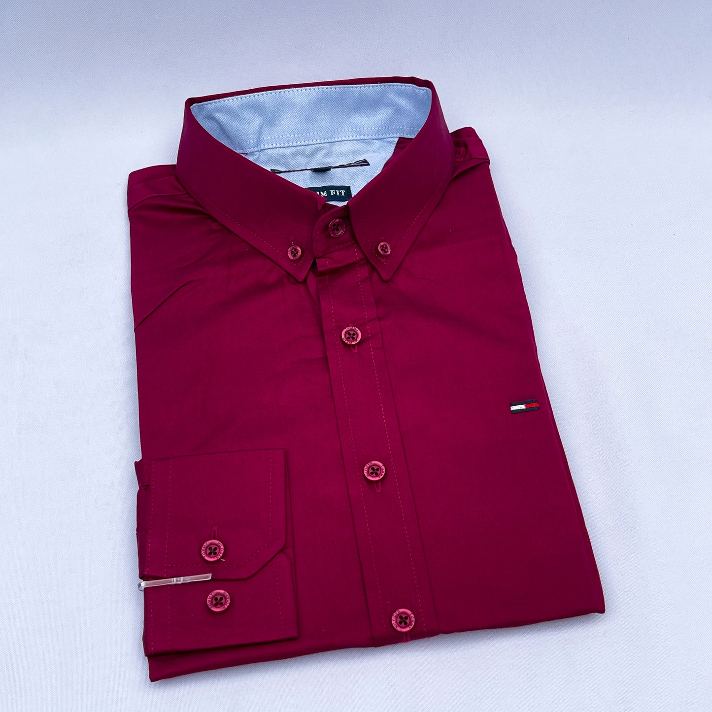 Men's Custom Slim Fit Oxford Burgundy Long Sleeves -THL 227
