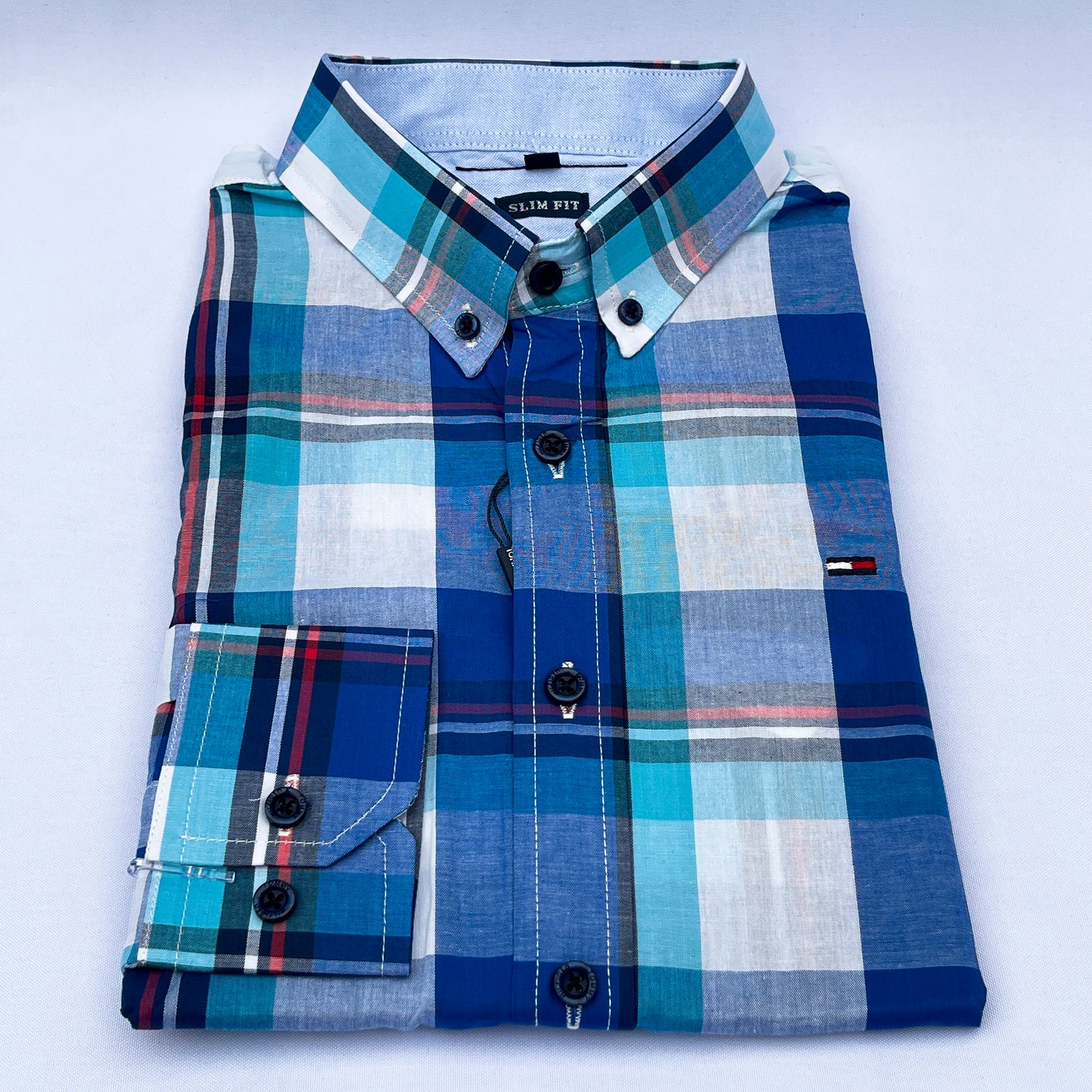 Men's Custom Slim Fit Oxford Blue Check  Long Sleeves -THL 235