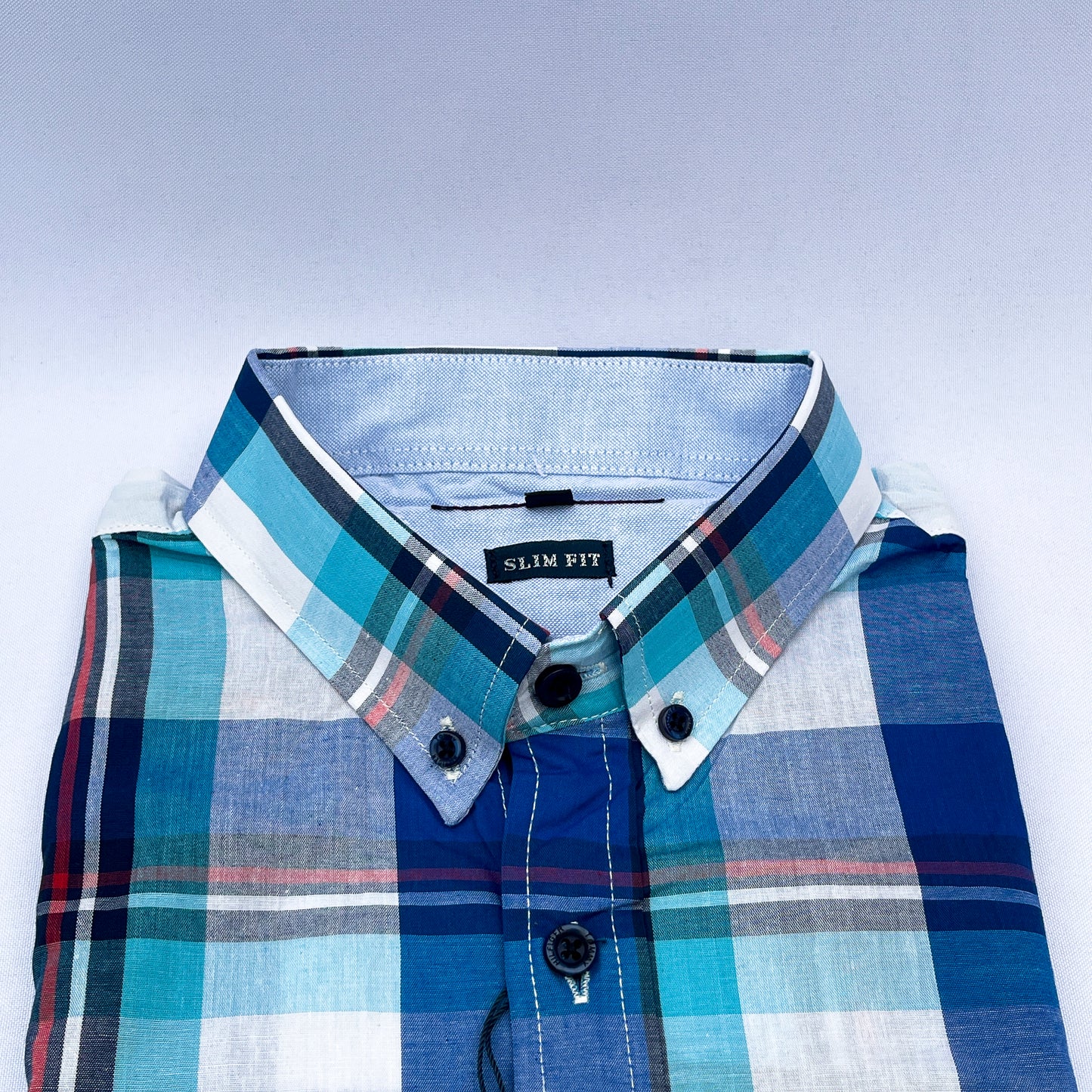 Men's Custom Slim Fit Oxford Blue Check  Long Sleeves -THL 235