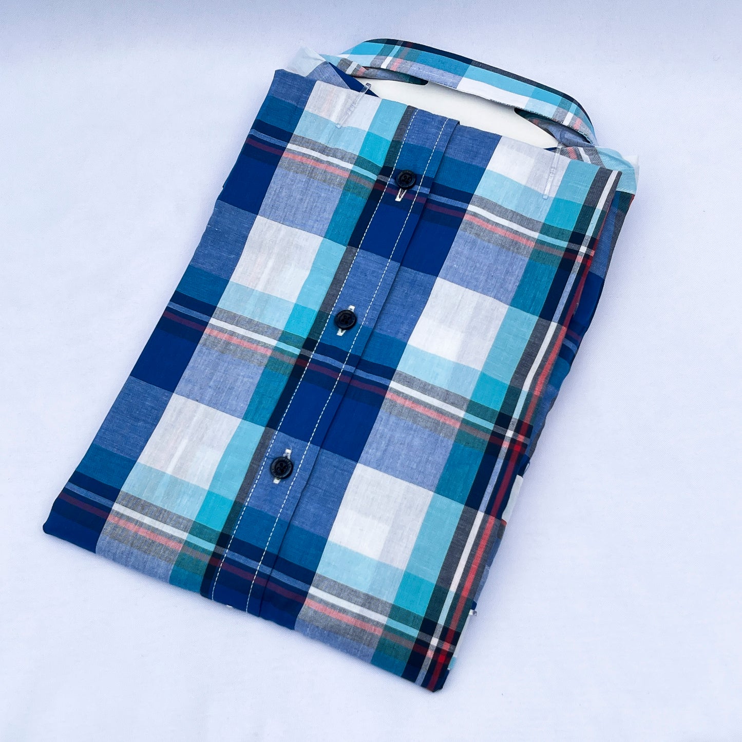 Men's Custom Slim Fit Oxford Blue Check  Long Sleeves -THL 235