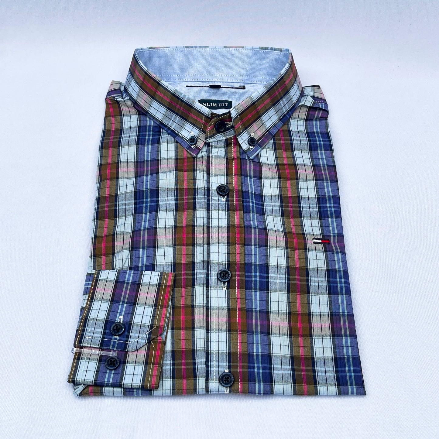 Men's Custom Slim Fit Oxford Check  Long Sleeves -THL 239