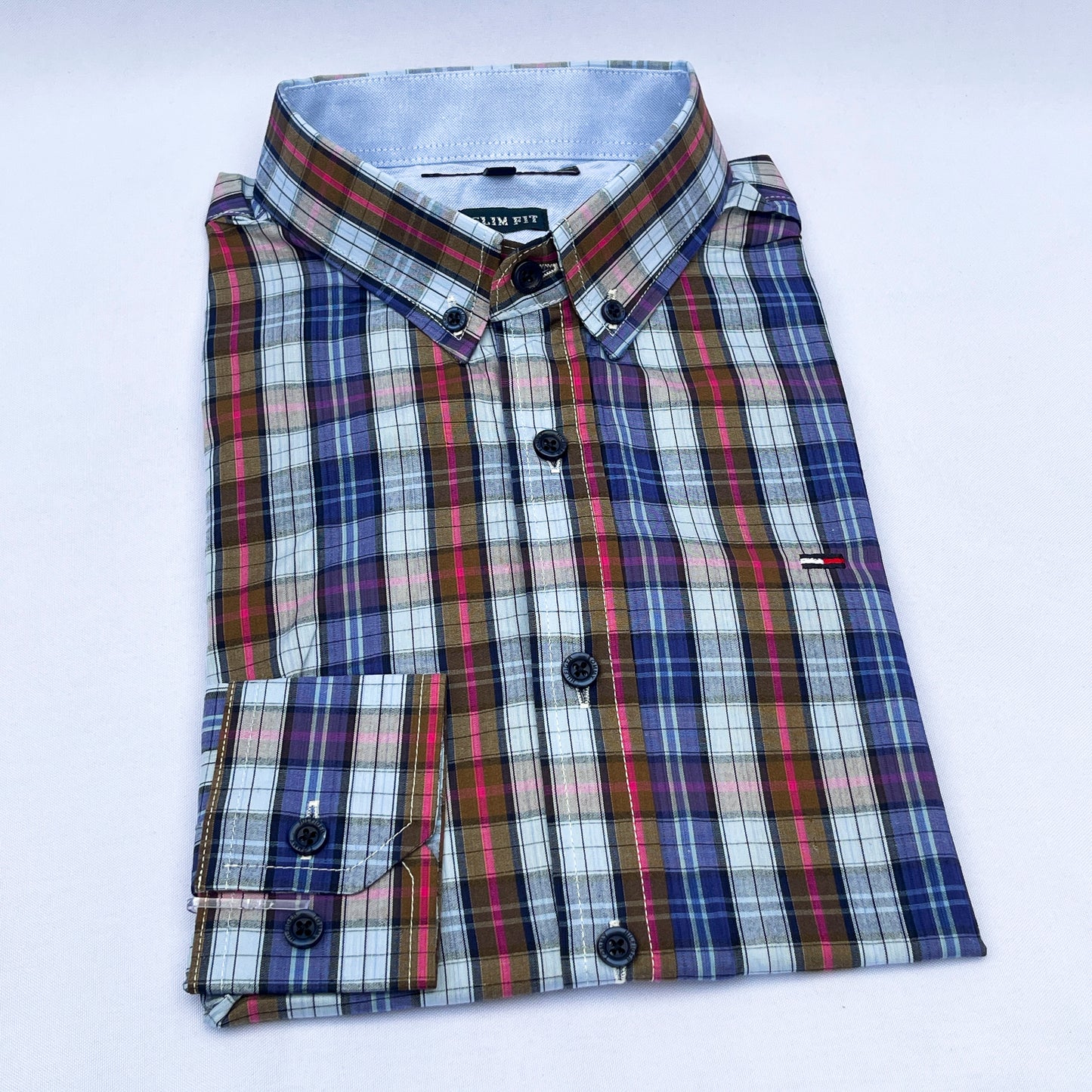 Men's Custom Slim Fit Oxford Check  Long Sleeves -THL 239