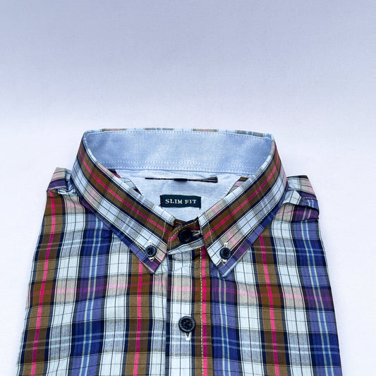 Men's Custom Slim Fit Oxford Check  Long Sleeves -THL 239