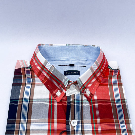 Men's Custom Slim Fit Oxford Plaid Tartan  Long Sleeves -THL 241