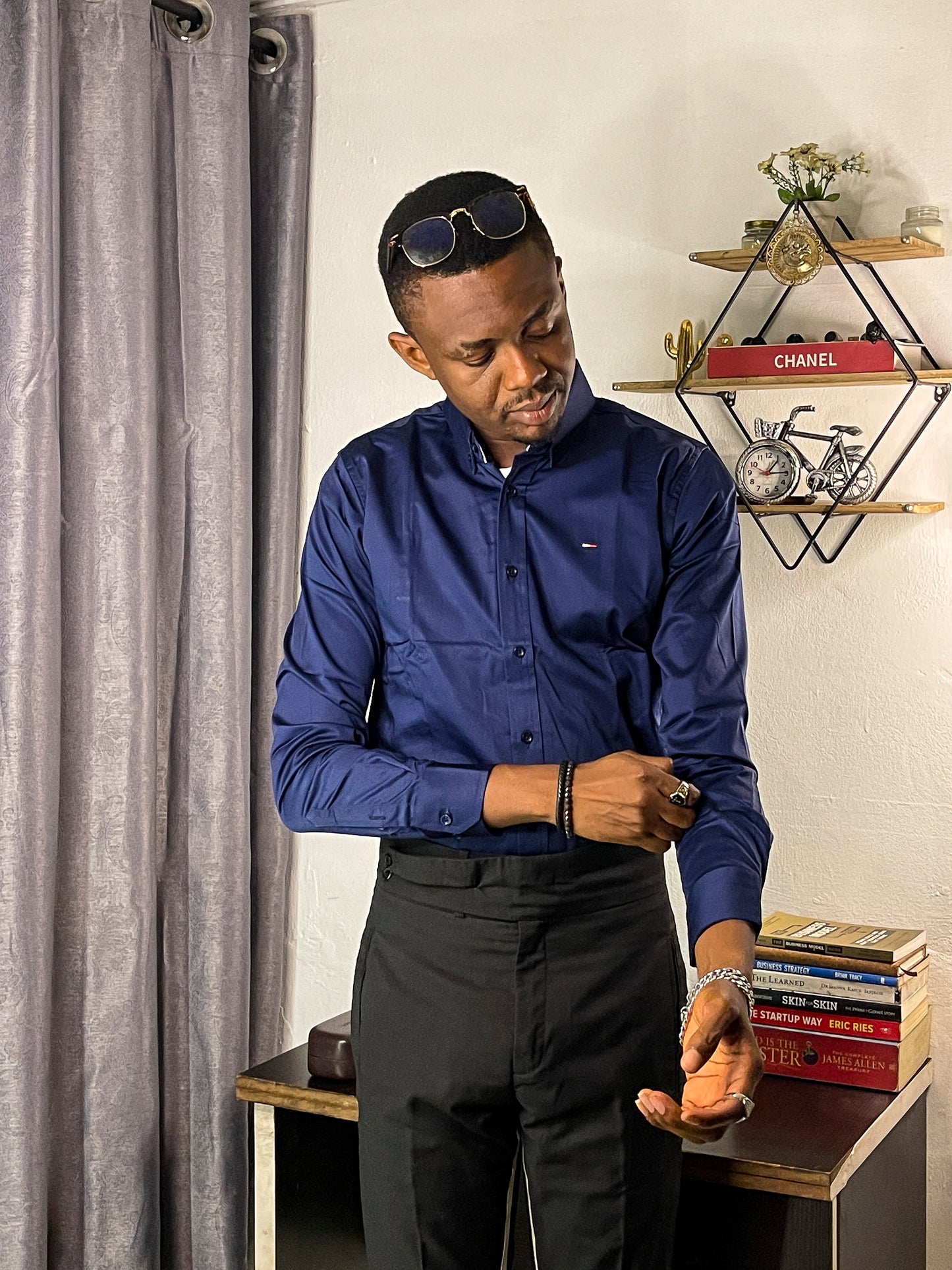 Men's Custom Slim Fit Oxford Navy Blue Long Sleeves -THL 229