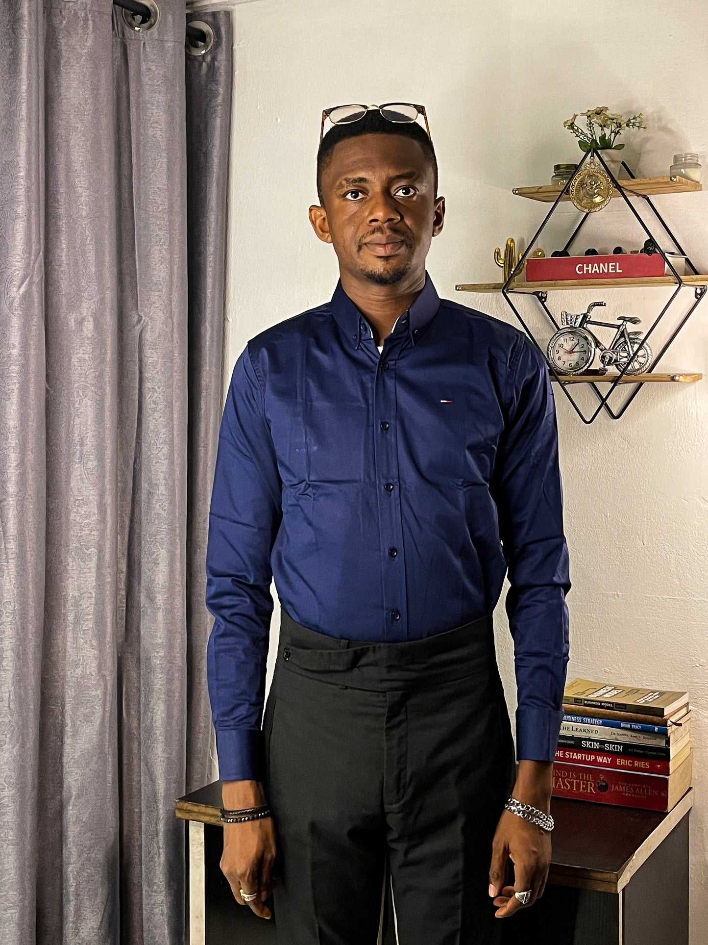 Men's Custom Slim Fit Oxford Navy Blue Long Sleeves -THL 229