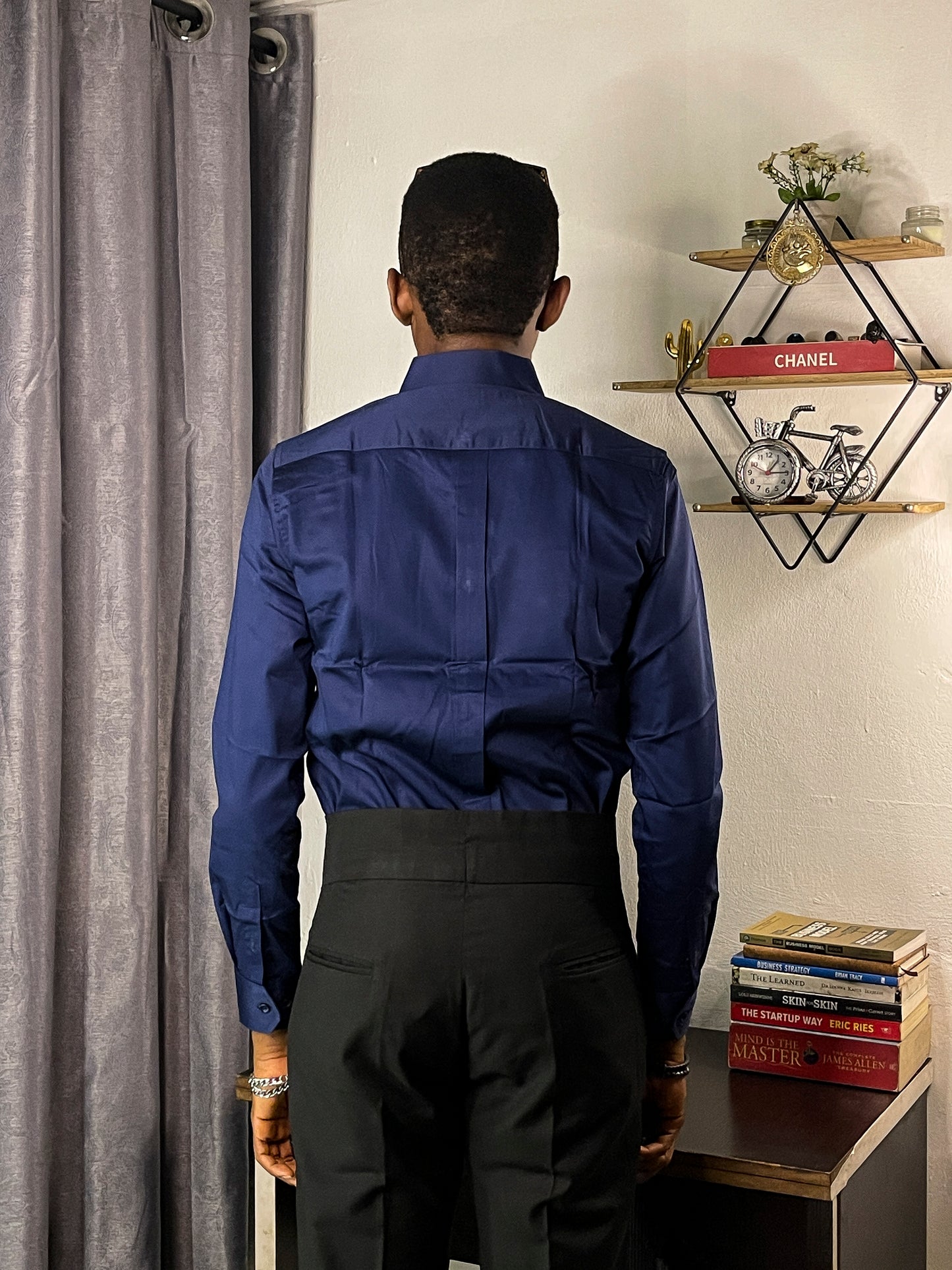 Men's Custom Slim Fit Oxford Navy Blue Long Sleeves -THL 229