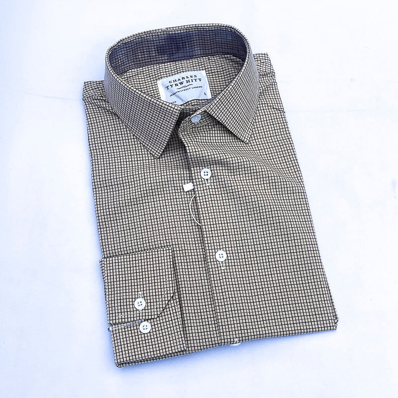Men's Custom Fit Brown Check Long Sleeve CT044