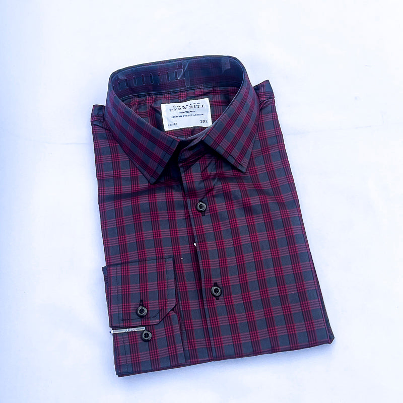 Men's Custom Fit Red Check Long Sleeve CT046
