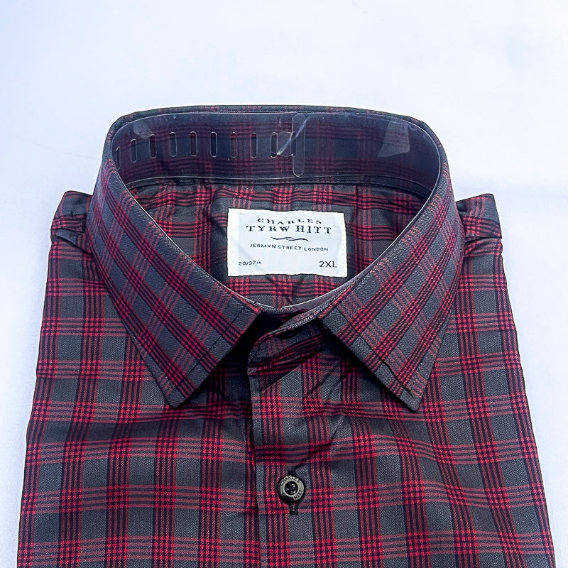 Men's Custom Fit Red Check Long Sleeve CT046
