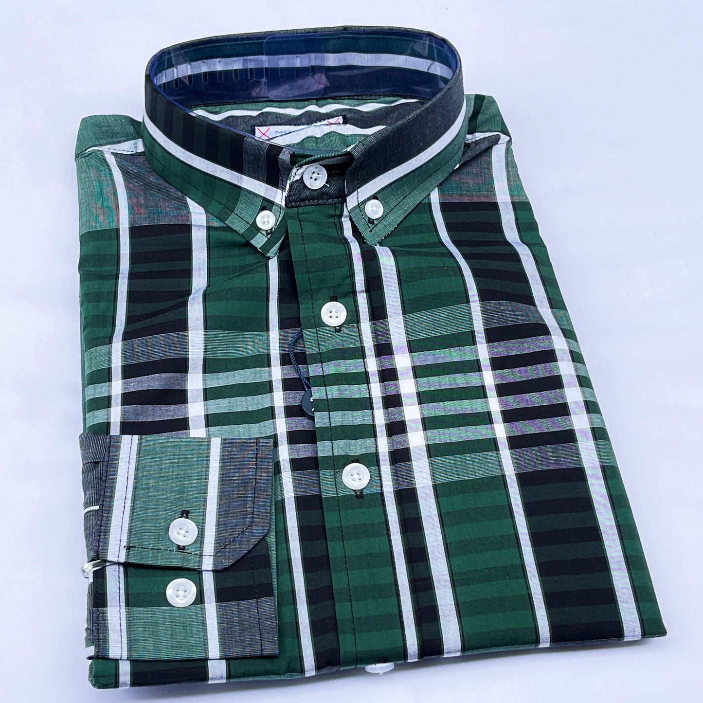 Men’s Custom Fit Green Striped Shirt G10
