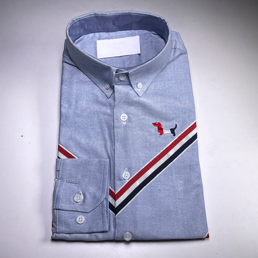 Men's Custom Fit Blue Long Sleeve Oxford Shirt -TB113