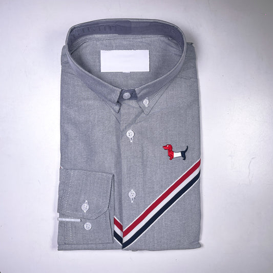 Men's Custom Fit Gray Long Sleeve Oxford Shirt -TB101