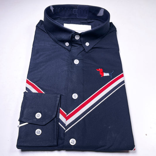 Men's Custom Fit Navy Blue Long Sleeve Oxford Shirt -TB105