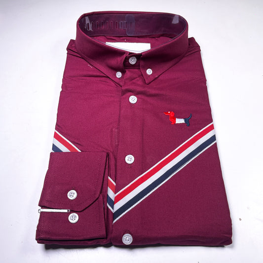 Men's Custom Fit Wine Long Sleeve Oxford Shirt -TB107