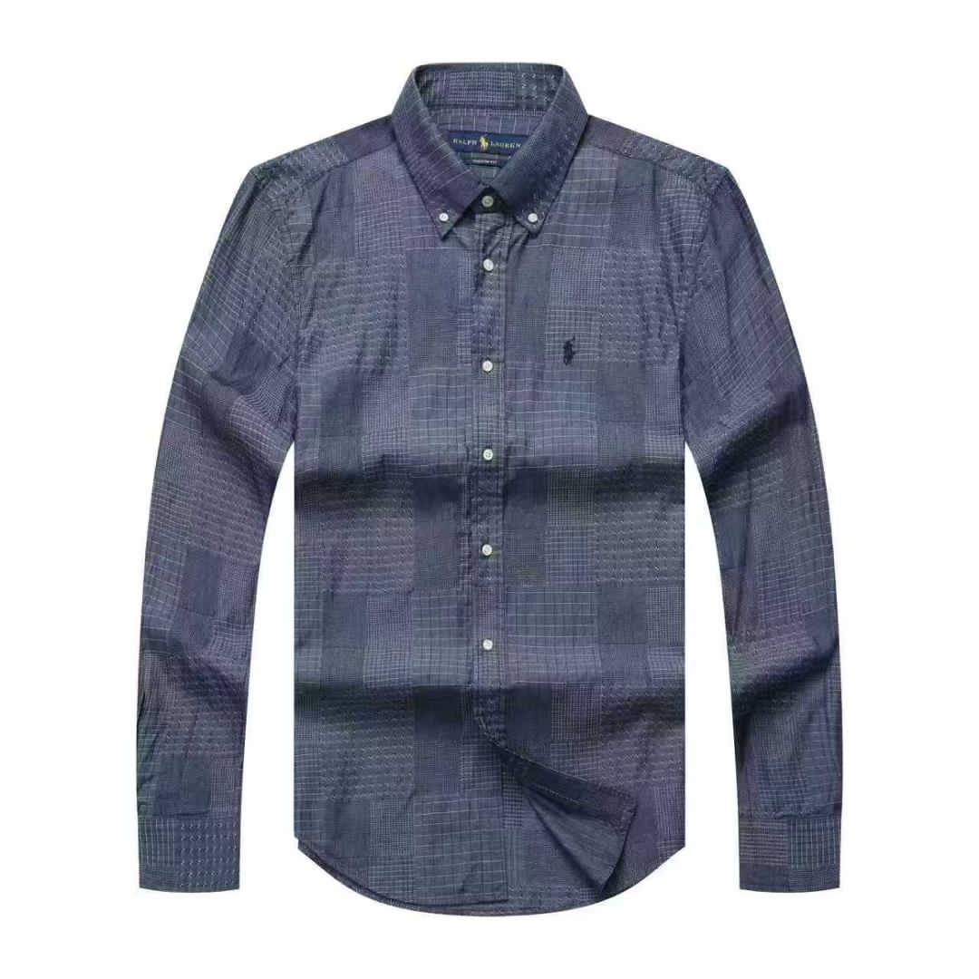 Men Custom Fit Indigo Check Long Sleeve