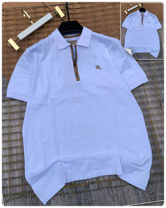 Men's Short Sleeve White Zip Neck Shirt