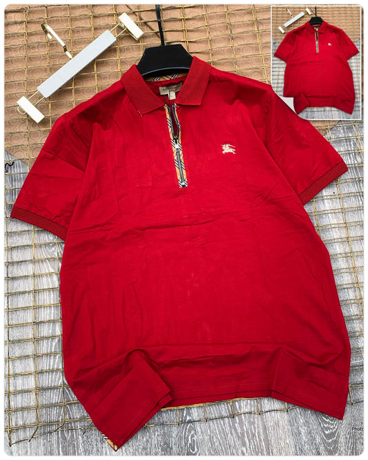 Men's Short Sleeve Red Zip Neck Shirt