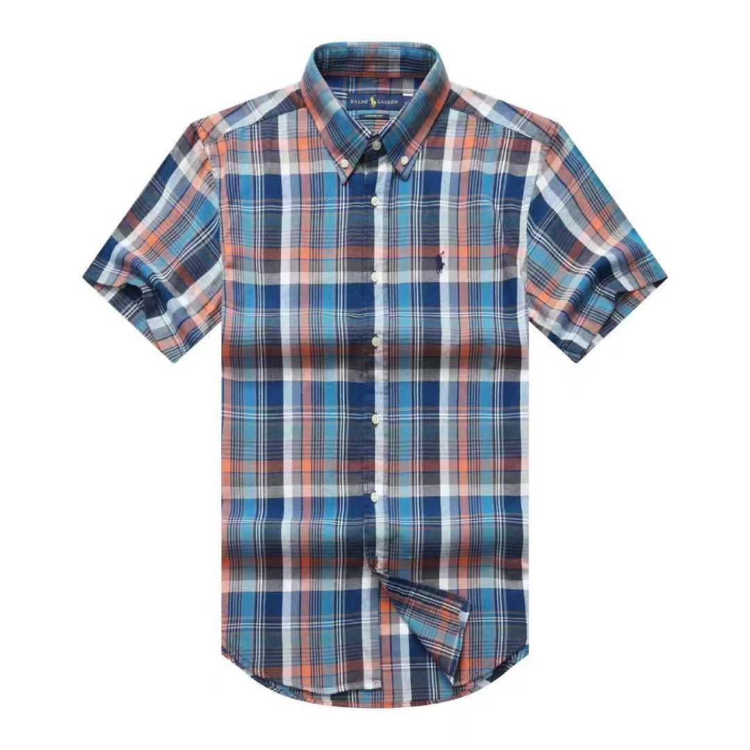 Men Custom Fit Orange/Coral Plaid Short Sleeve- RL1
