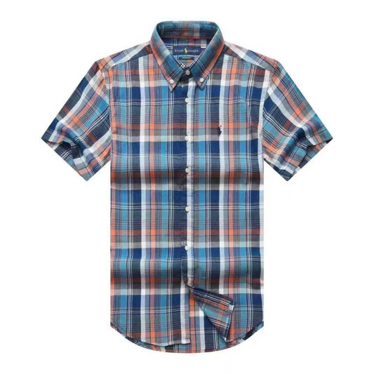Men Custom Fit Orange/Coral Plaid Short Sleeve- RL1