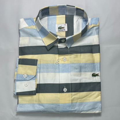 Men Custom Fit Blue Striped Shirt -LS01