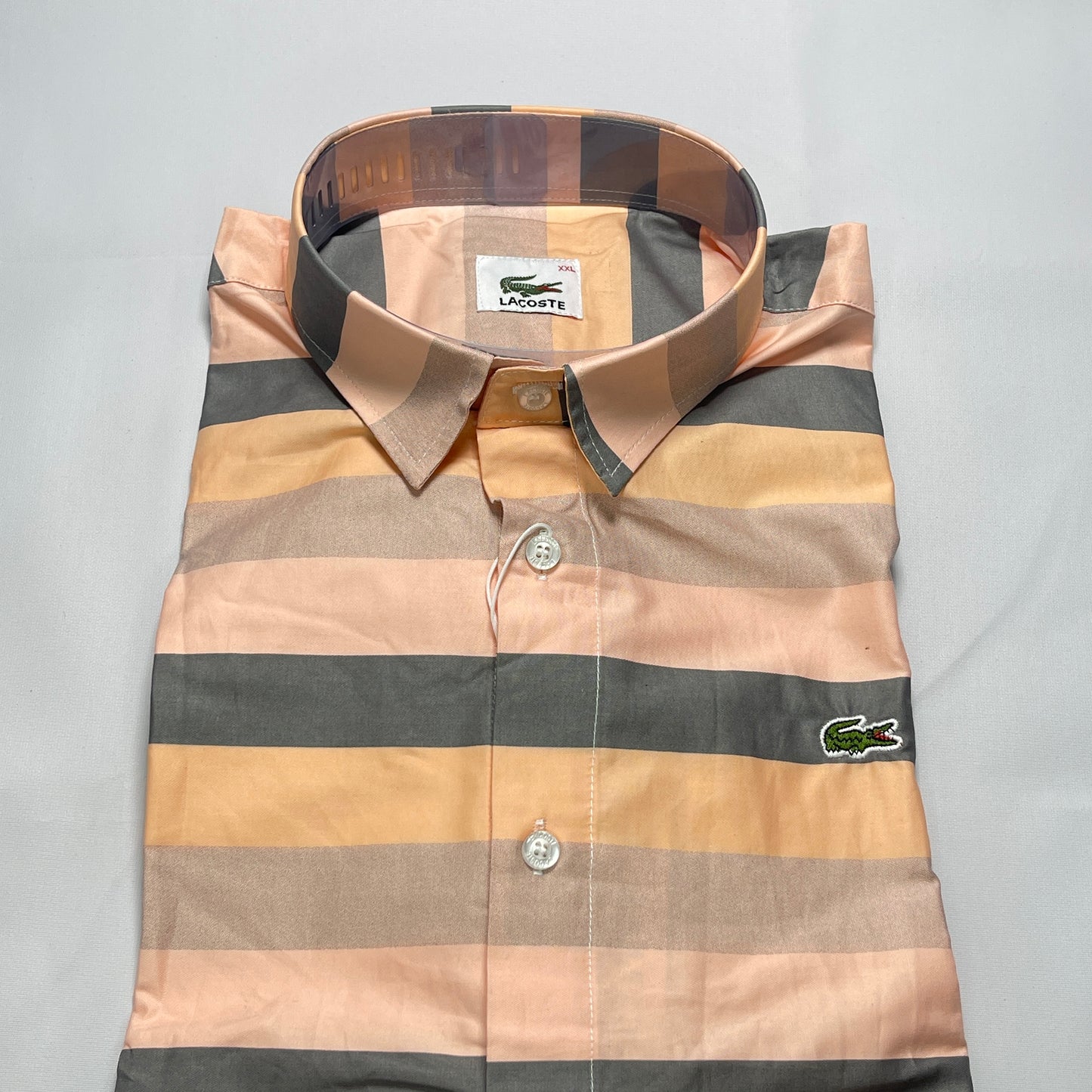 Men Custom Fit Peach Striped Shirt -LS03