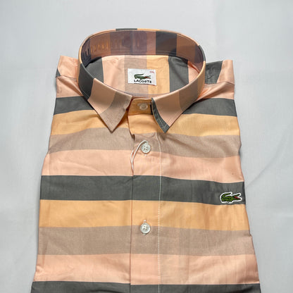 Men Custom Fit Peach Striped Shirt -LS03