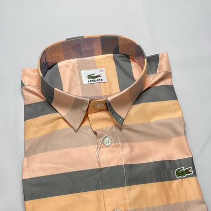 Men Custom Fit Peach Striped Shirt -LS03