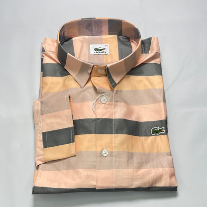 Men Custom Fit Peach Striped Shirt -LS03