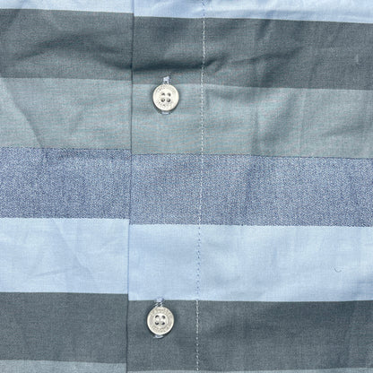Men Custom Fit Gray-Blue Striped Shirt -LS05