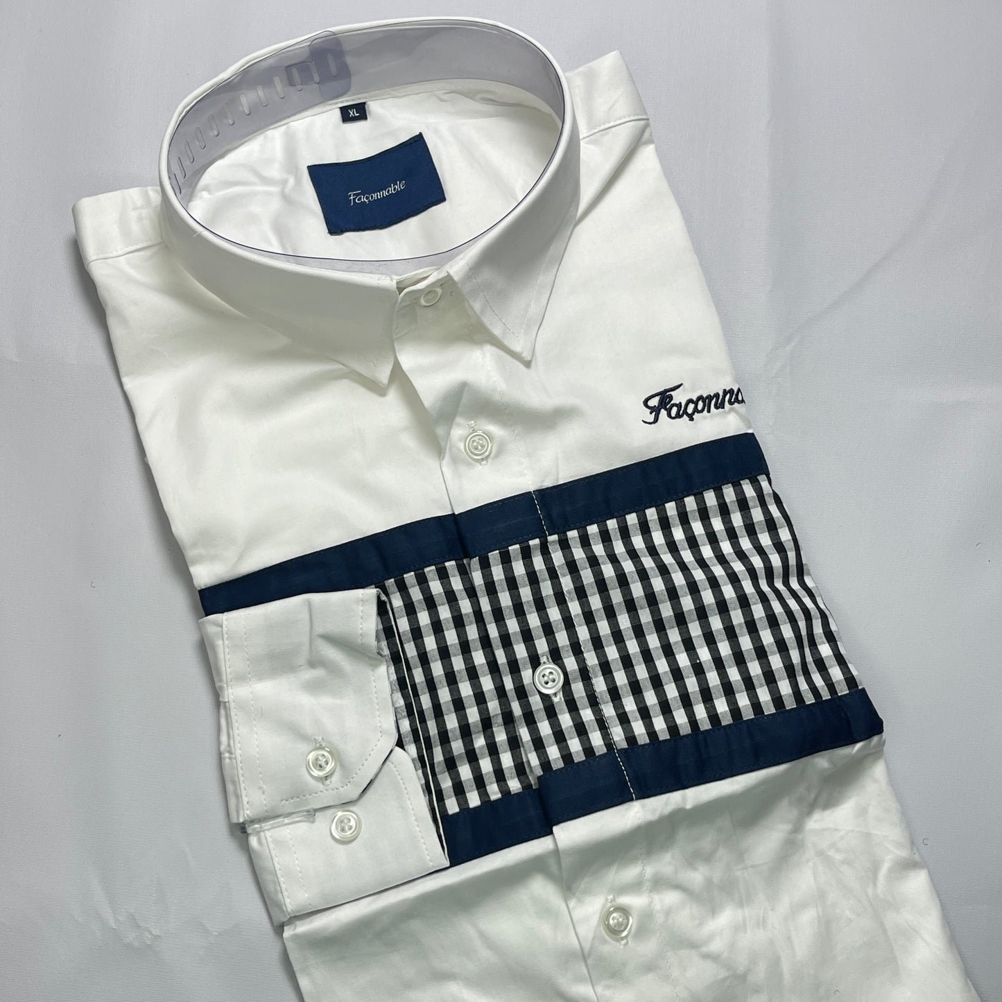 Men's White Check Faconnable Shirt