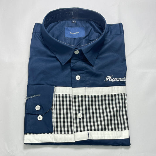 Men's Navy Blue Check Faconnable Shirt