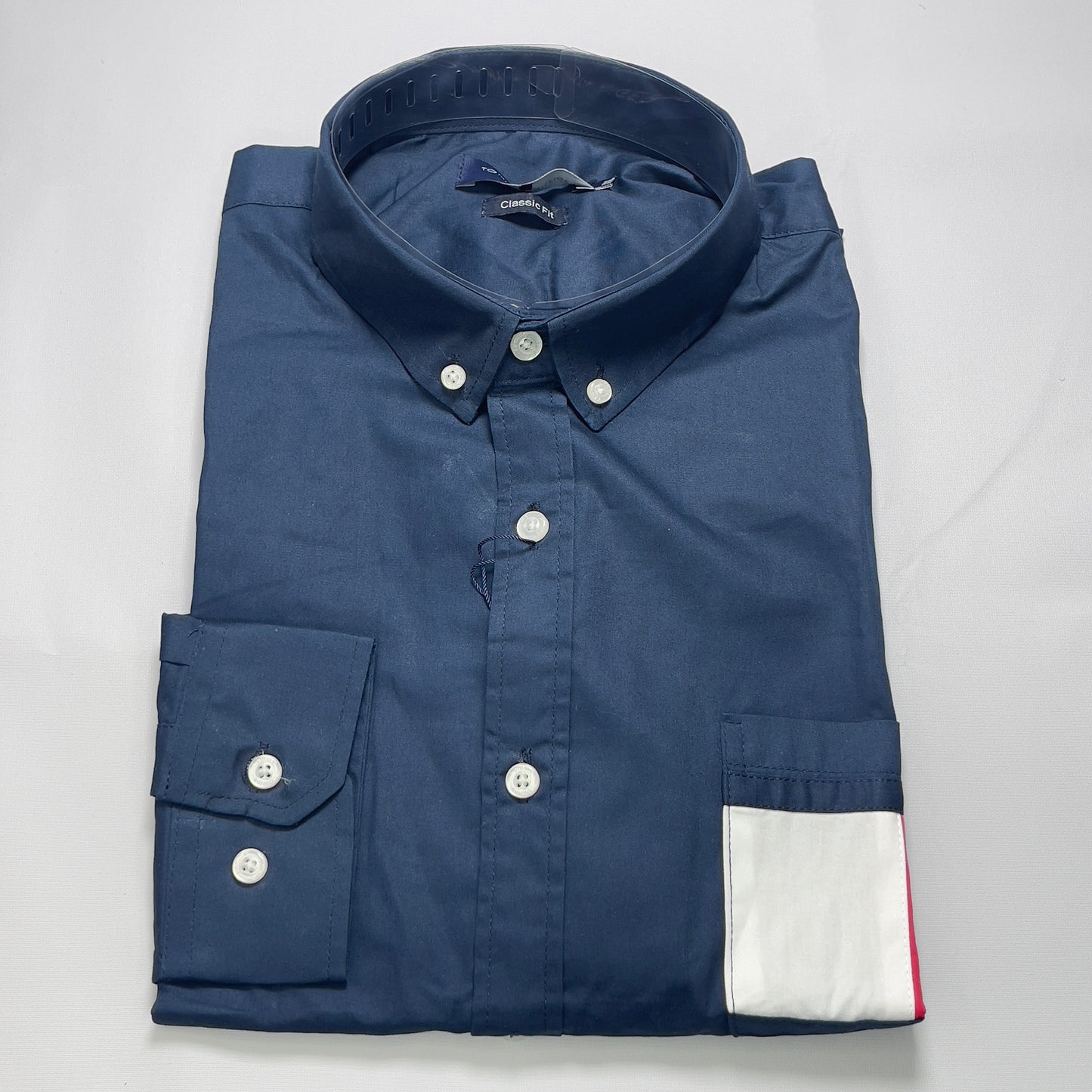 Men Custom Fit Navy Blue Oxford Long Sleeve-TH006