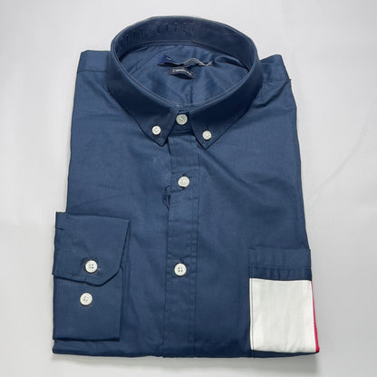 Men Custom Fit Navy Blue Oxford Long Sleeve-TH006