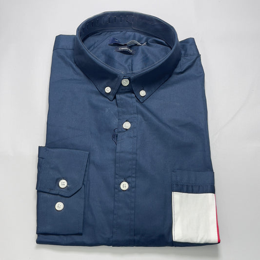 Men Custom Fit Navy Blue Oxford Long Sleeve-TH006