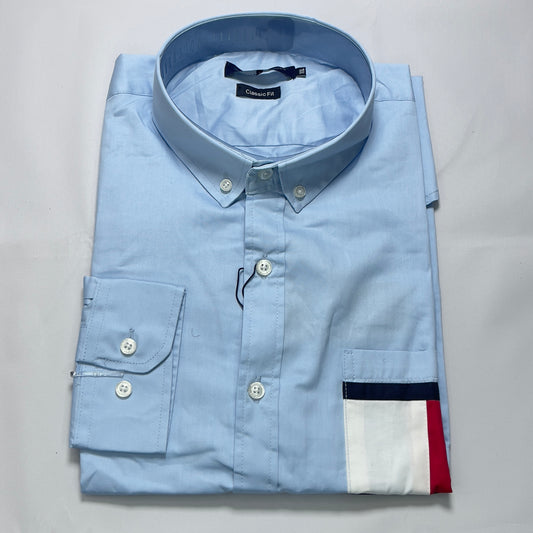 Men Custom Fit Sky Blue Oxford Long Sleeve-TH004