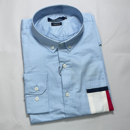 Men Custom Fit Sky Blue Oxford Long Sleeve-TH004
